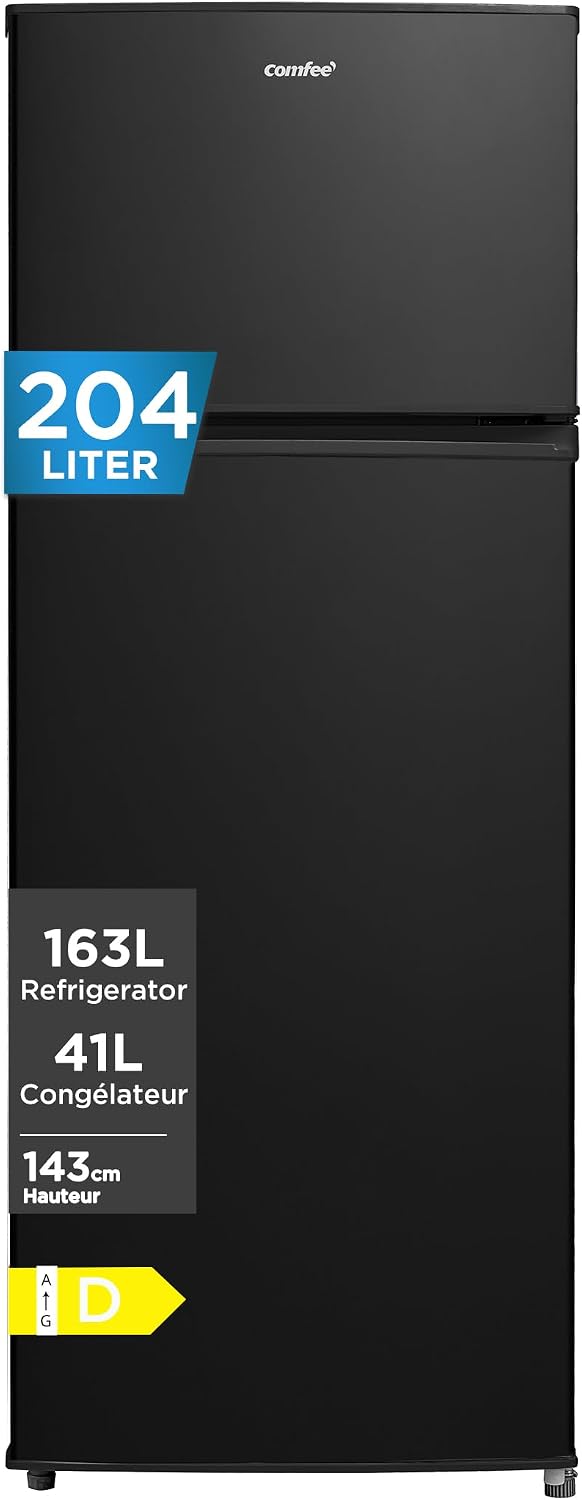 Réfrigérateur-congélateur, 550 × 550 × 1430 mm, 163 L, noir, 2 portes, Comfee