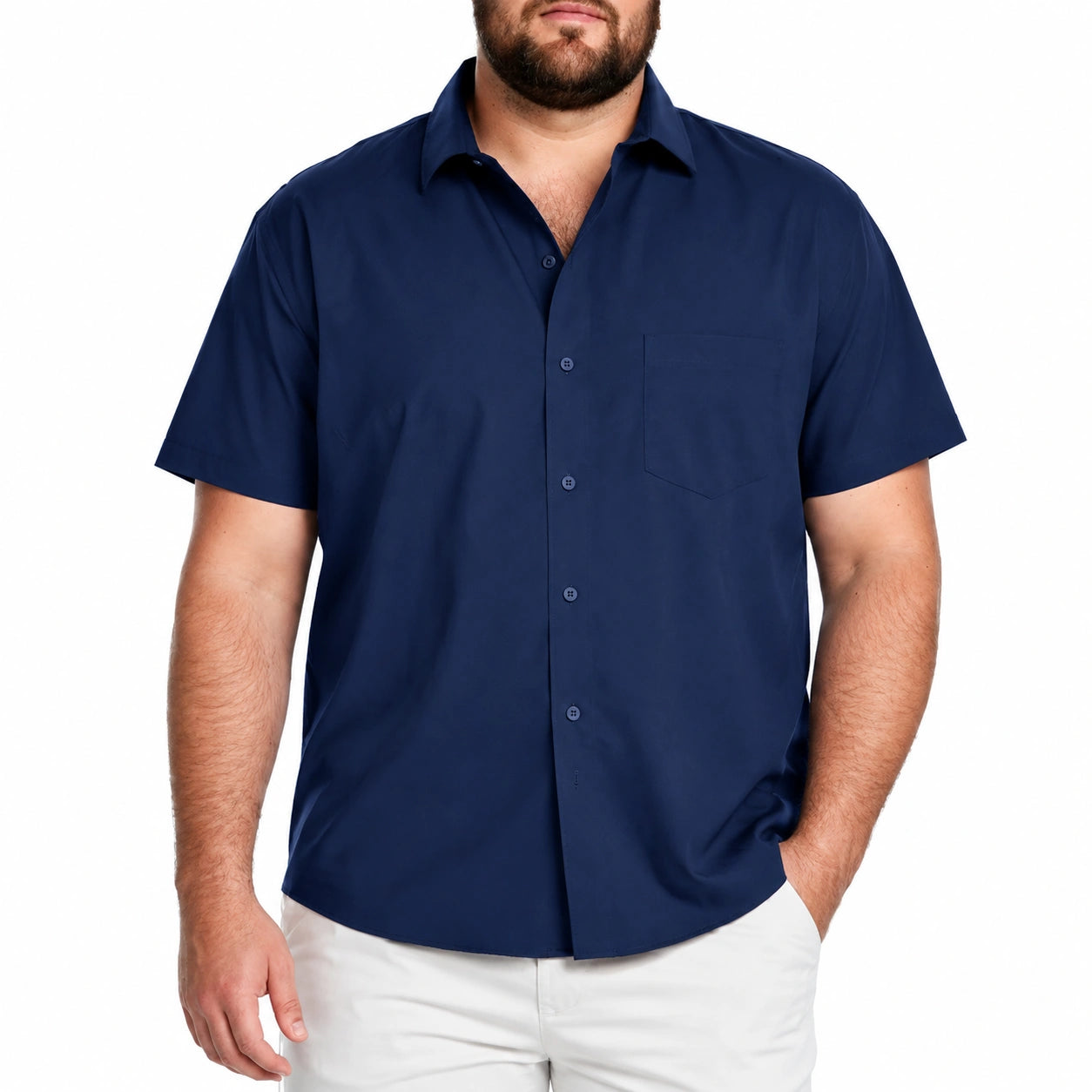 Chemise homme L bleu marine à manches courtes en tissu lisse coupe droite