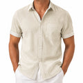 Chemise homme M en lin beige à manches courtes style décontracté