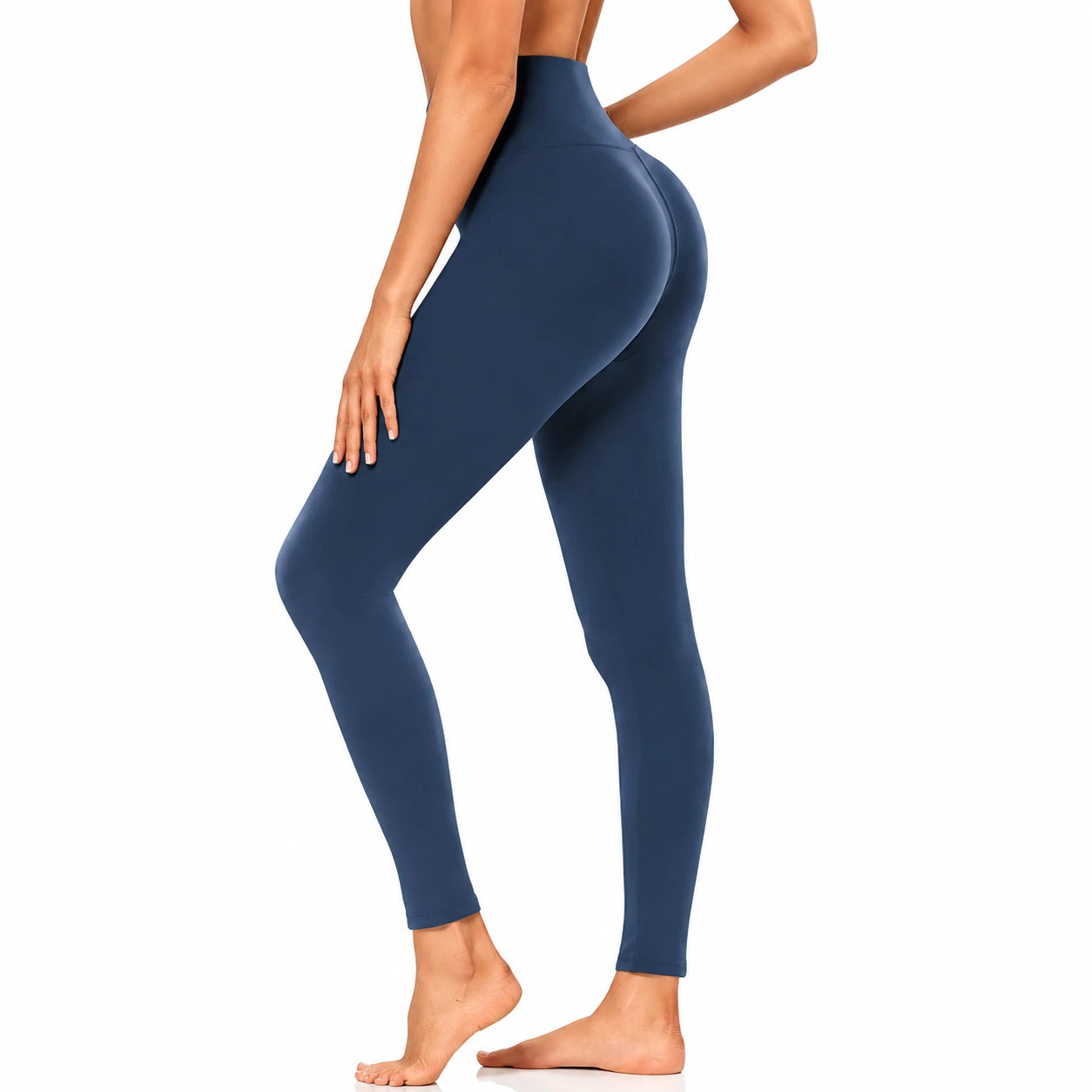 Legging femme taille S tissu extensible bleu marine taille haute pour yoga