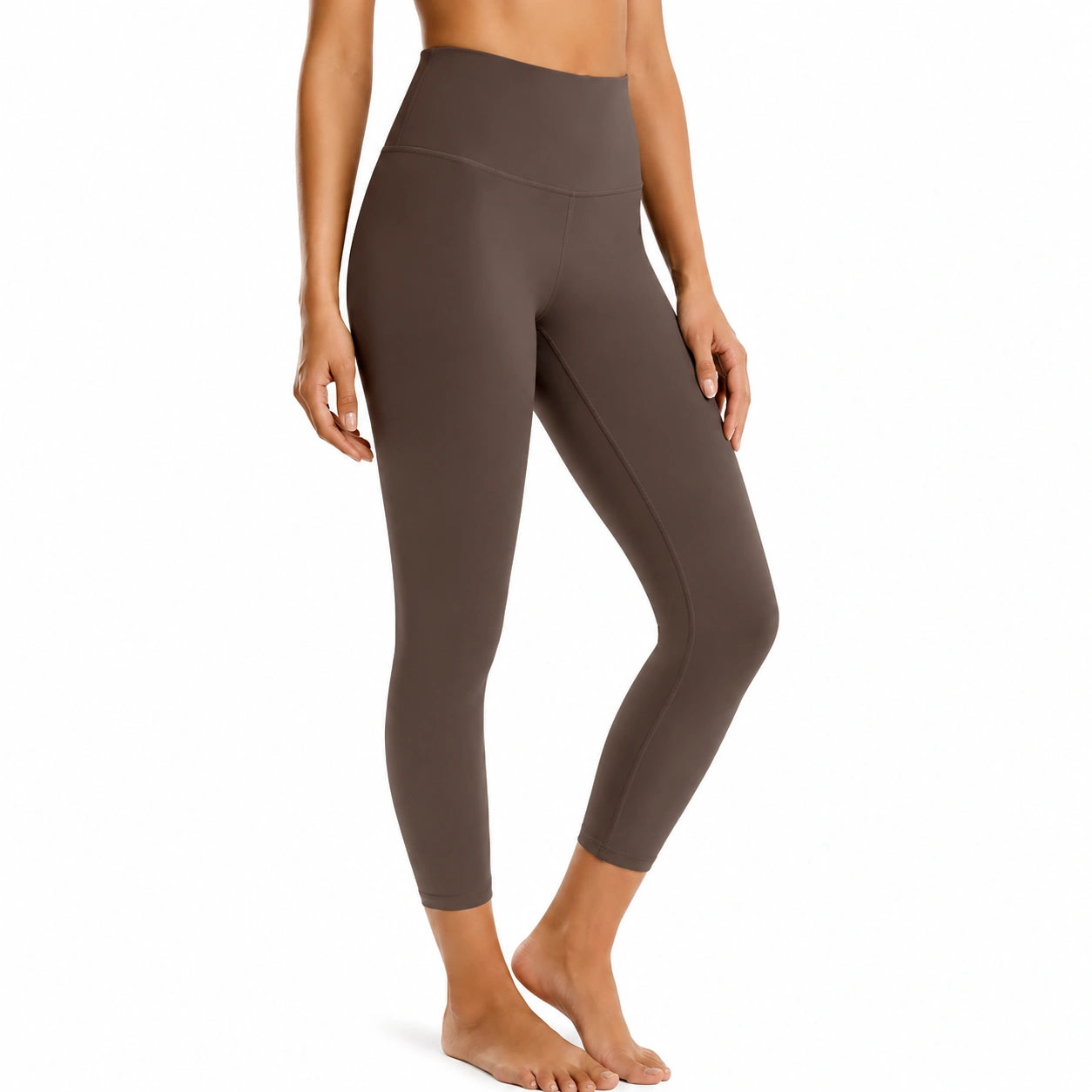 Legging femme M marron en tissu extensible taille haute pour sport