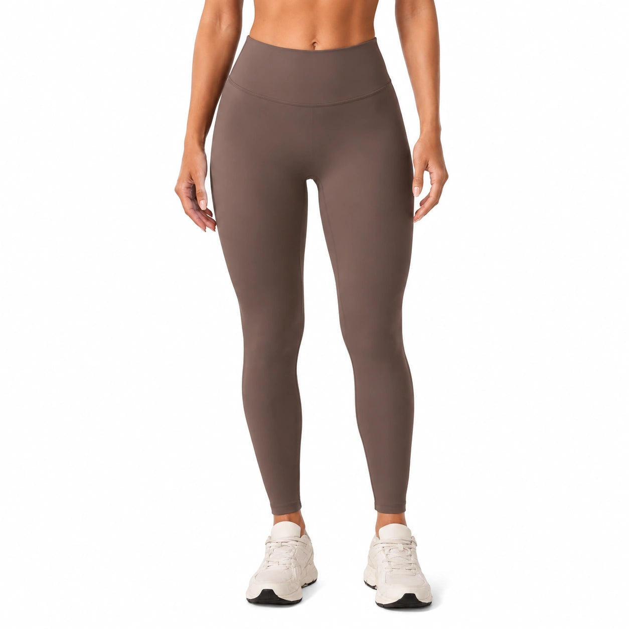 Legging femme taille S en tissu extensible marron taille haute ajusté sport