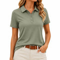 Polo femme taille S tissu vert kaki manches courtes coupe droite