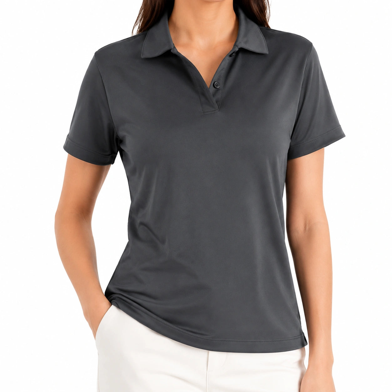 Polo femme taille S en polyester gris anthracite à manches courtes style décontracté