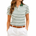 Polo femme taille S blanc vert à rayures manches courtes col classique