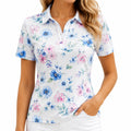 Polo femme M en tissu blanc à fleurs manches courtes style décontracté