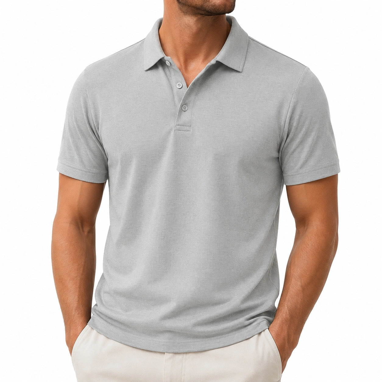Polo homme taille M en maille gris clair à manches courtes style décontracté