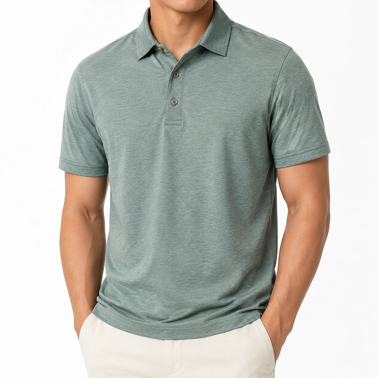 Polo homme taille M vert sauge en maille à manches courtes style décontracté