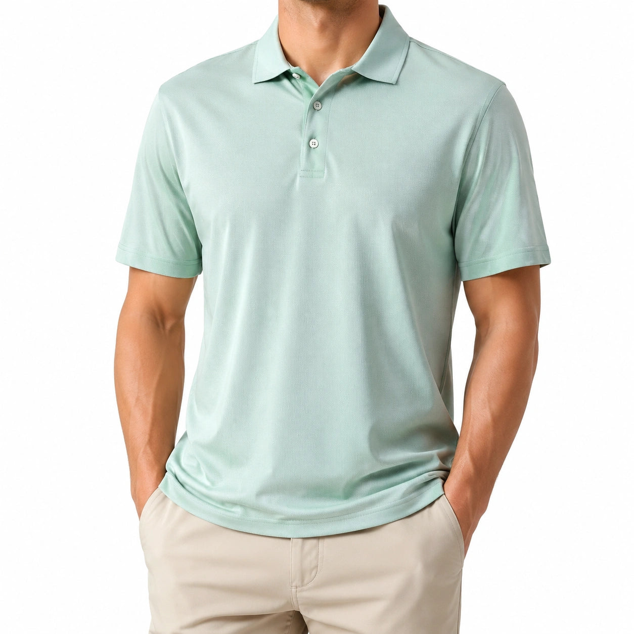 Polo homme taille L vert menthe en maille piquée à manches courtes style décontracté
