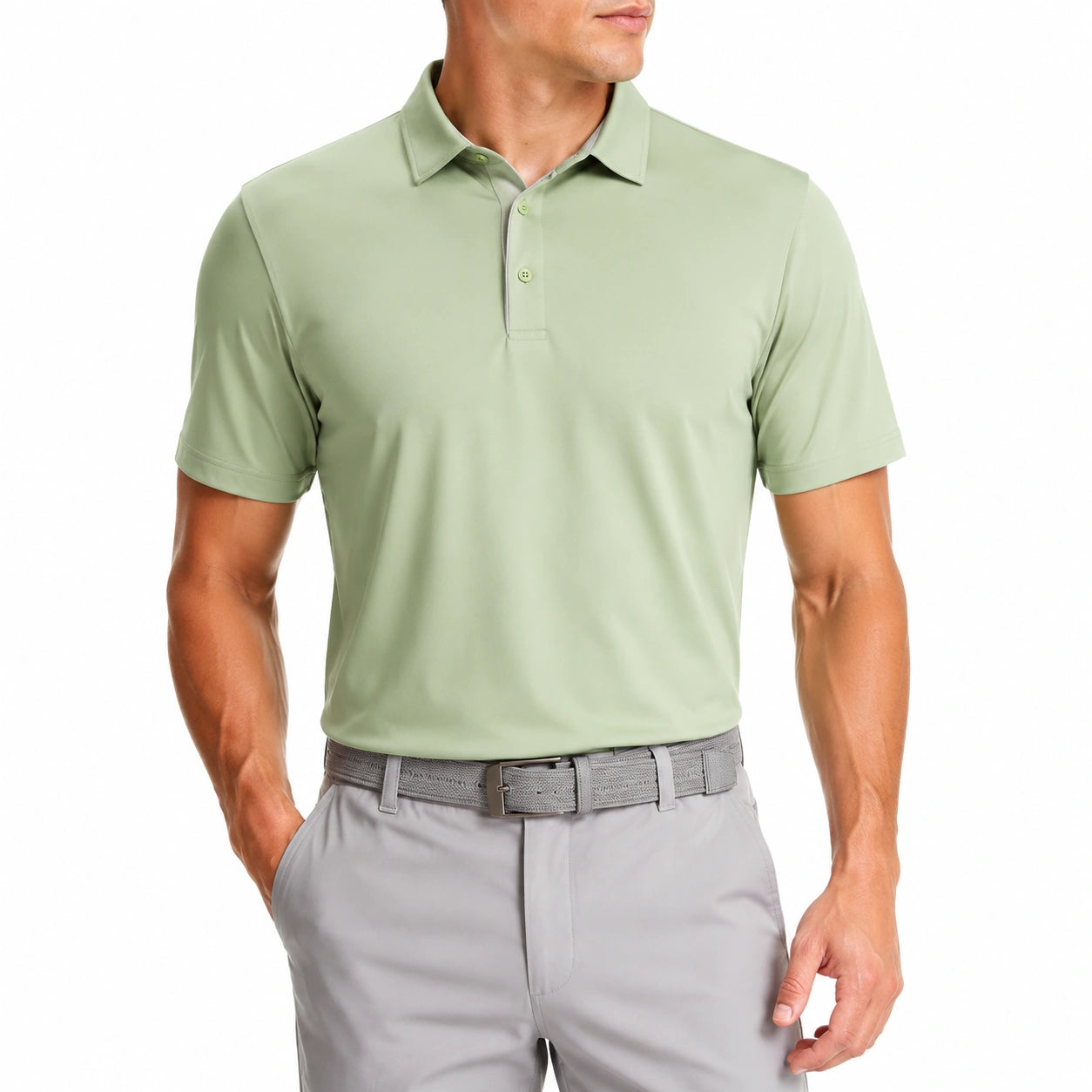Polo homme taille L vert sauge manches courtes style classique