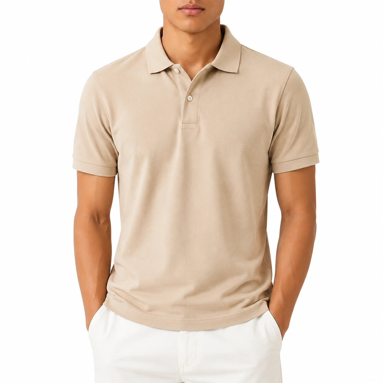 Polo homme taille L en maille piquée beige à manches courtes style décontracté