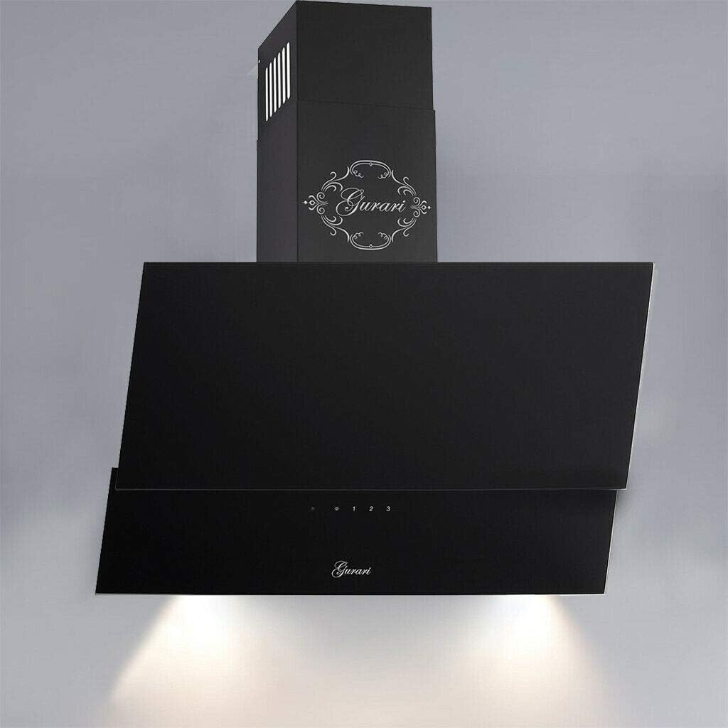 Hotte aspirante, 80 cm, avec éclairage LED, avec télécommande, noir, 3 vitesses, Gurari