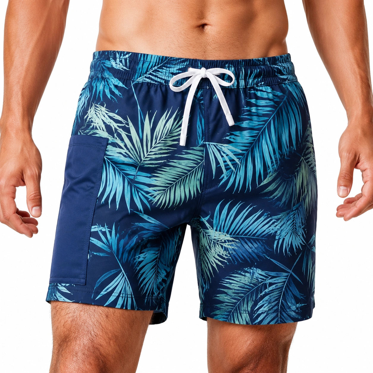 Maillot de bain homme M bleu marine imprimé feuillage à cordon ajustable