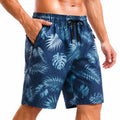 Short de bain homme L bleu marine imprimé feuilles avec poches zippées