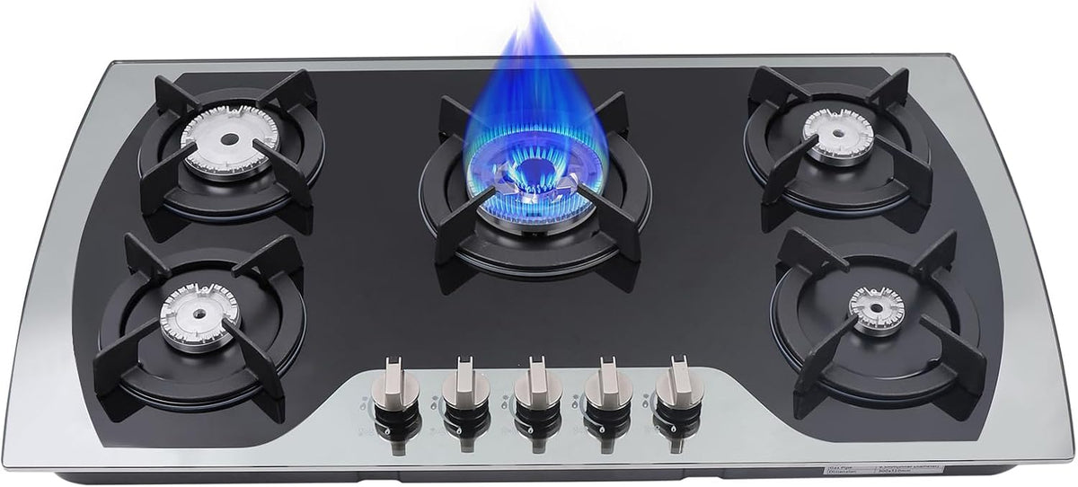 Table de cuisson, acier inoxydable, à gaz, gaz naturel, propane, 5 zones, OUKANING