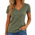 T-shirt femme taille S vert chiné col V manches courtes