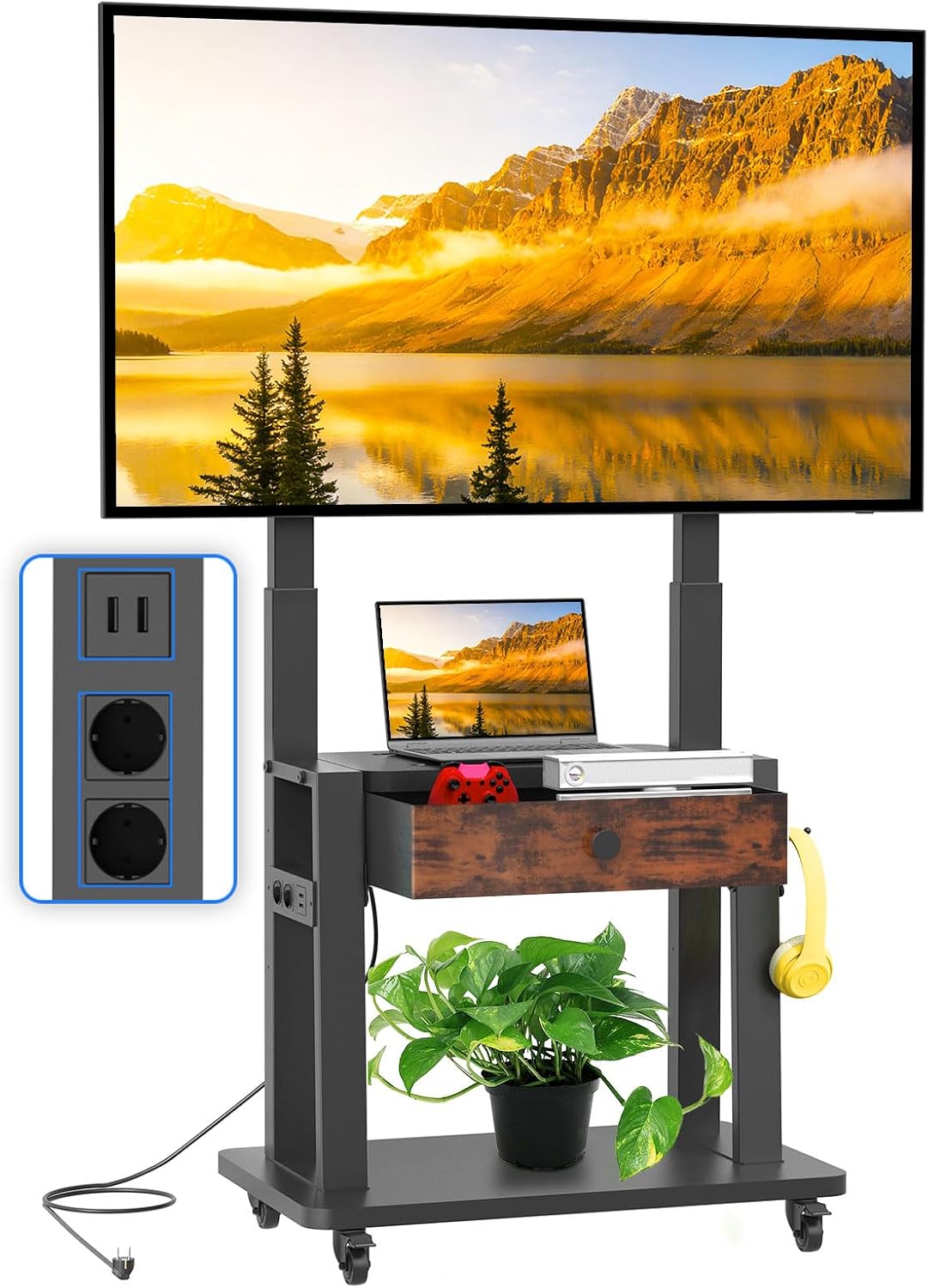 Meuble TV, 75 pouces, 100 kg, avec éclairage LED, réglable, avec tiroirs, OLED, mobile, Maiproo