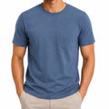 T-shirt homme taille M en coton bleu à poche poitrine - col rond manches courtes