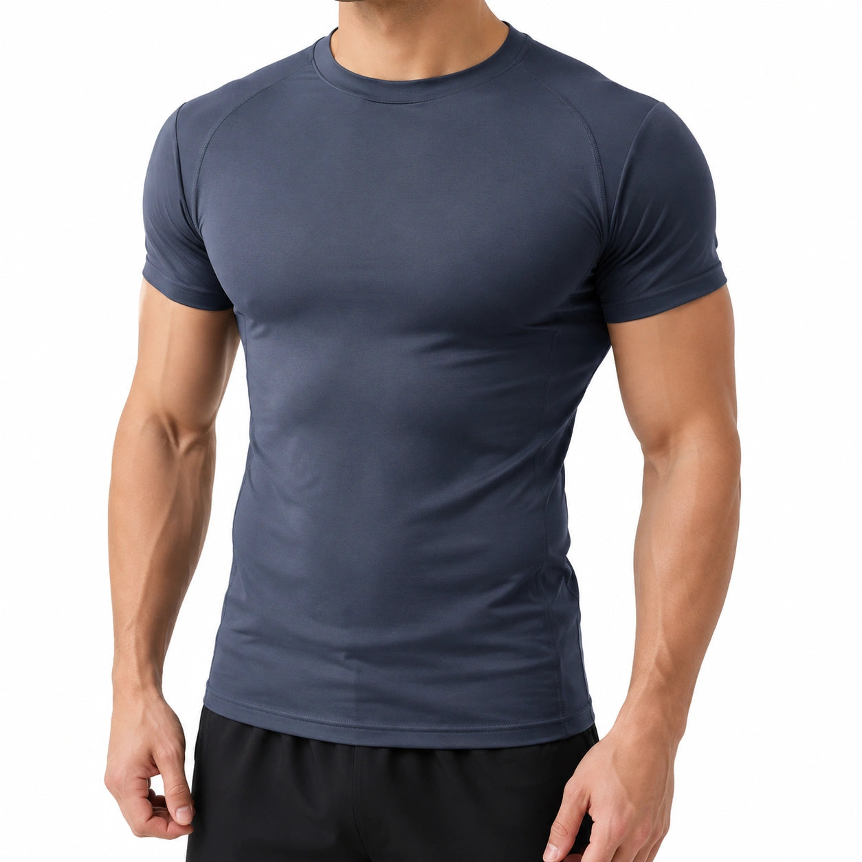 T-shirt de sport homme L bleu marine synthétique extensible ajusté à manches courtes