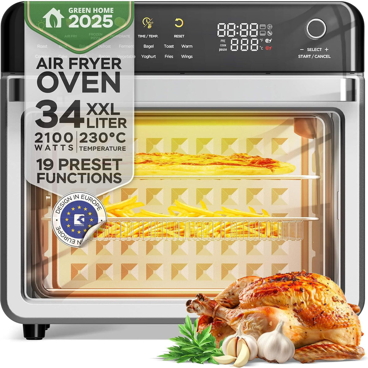Mini-four avec friteuse à air, 30 cm, 2100 W, 34 L, 0,5 kg, 40–230 °C, grill, TurboTronic By Z-LINE