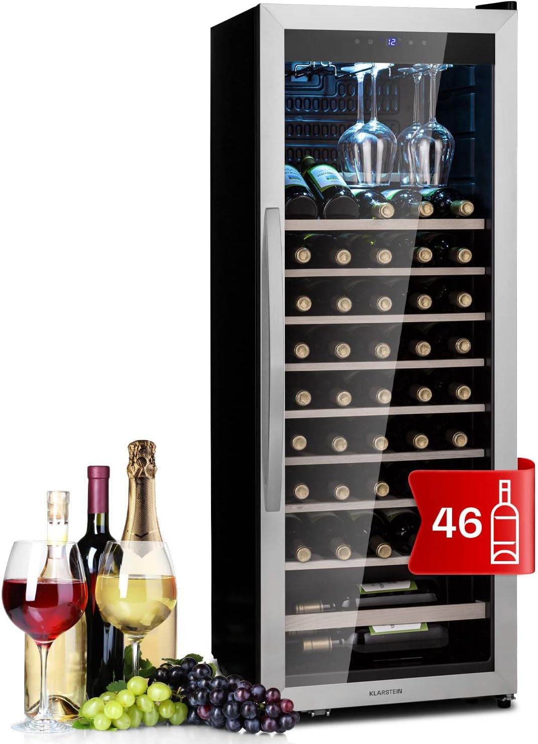 Klarstein cave à vin, 18 °C, verre, 46 bouteilles