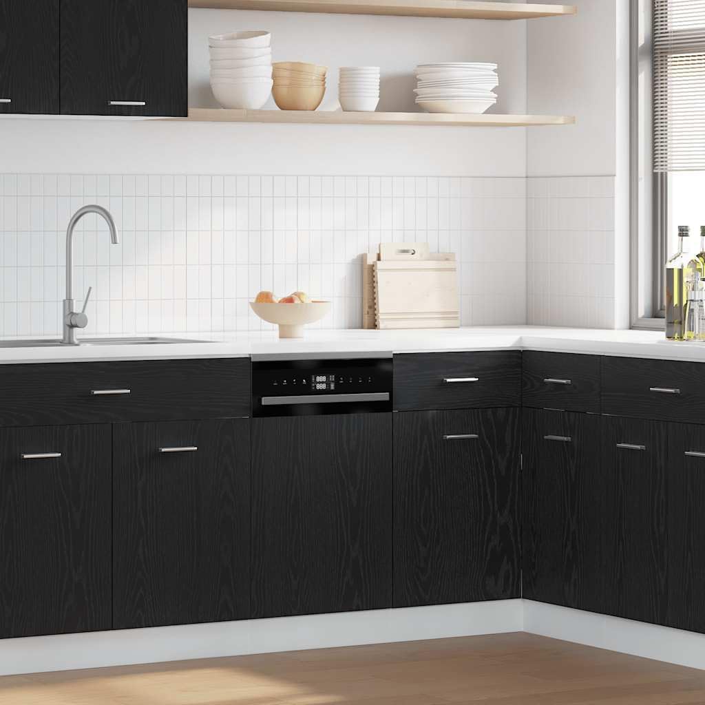 Façade pour lave-vaisselle, 45 × 1,5 × 67 cm, avec tiroirs, bois, noir, pour la cuisine, Ordellia