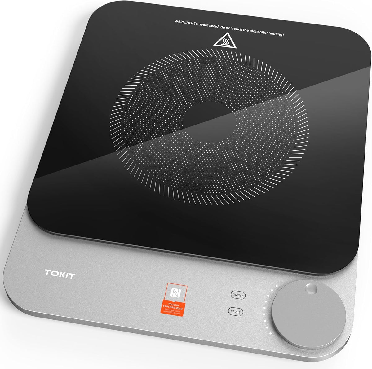 Table de cuisson, 16 mm, 2100 W, gris, induction, portable, 9 niveaux, TOKIT