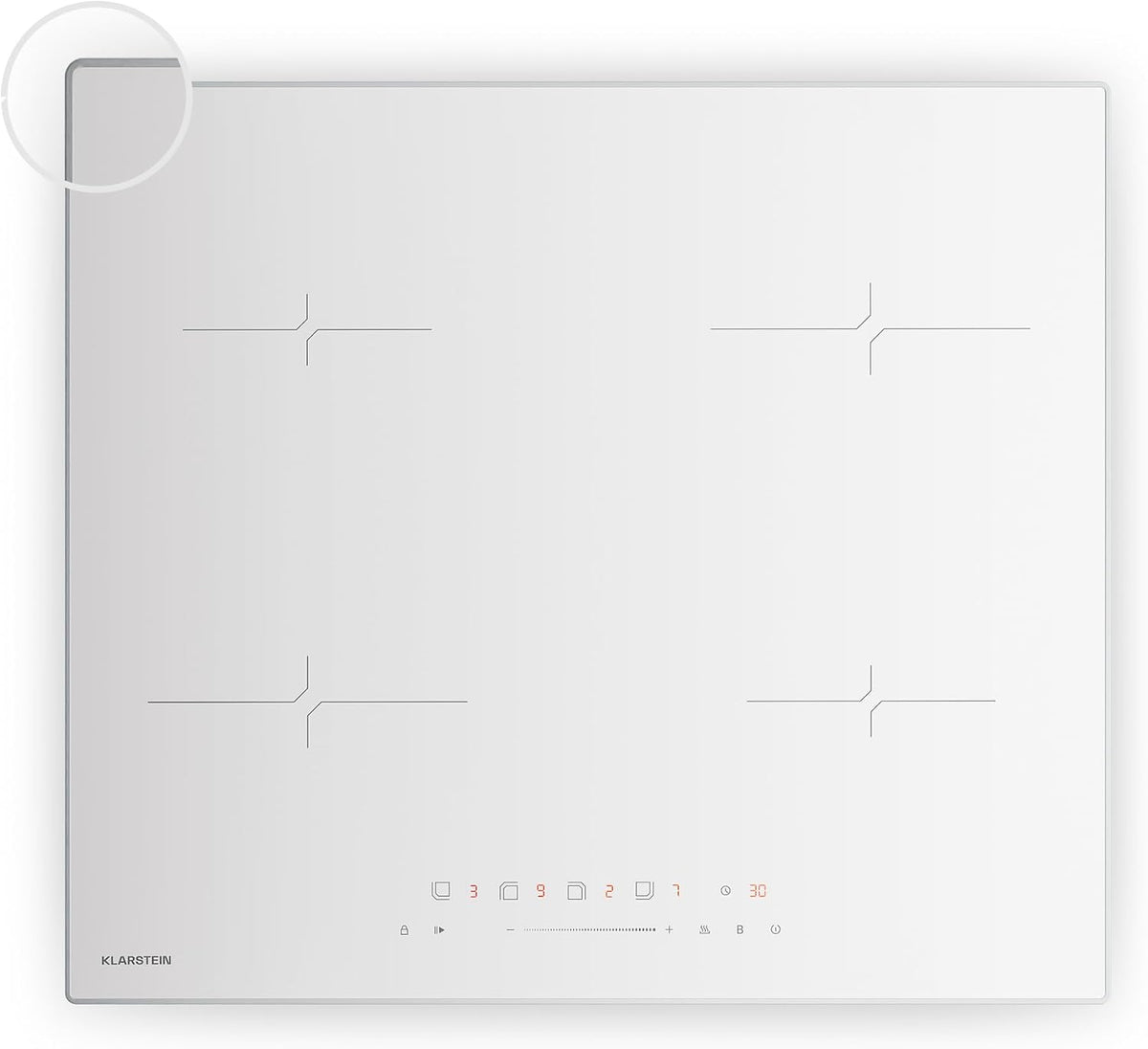 Klarstein table de cuisson, 60 cm, 7000 W, blanc, induction, vitrocéramique, encastrable, 4 zones
