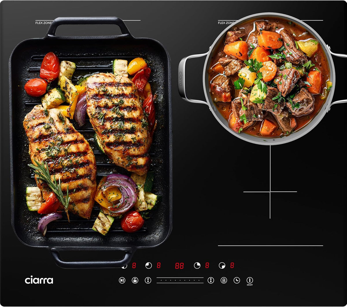Table de cuisson, 60 cm, 7200 W, induction, encastrable, 4 feux, 2 zones, CIARRA