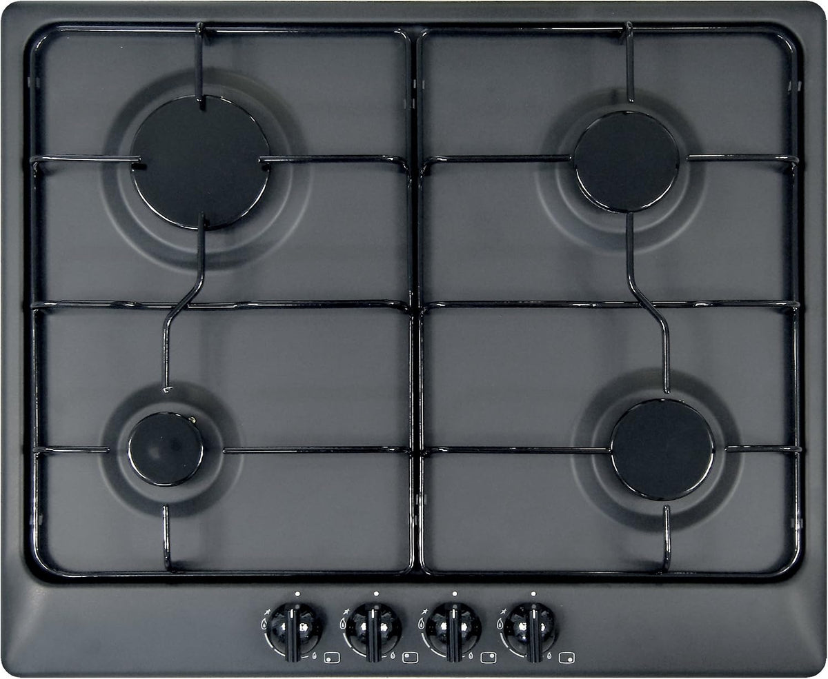 Table de cuisson STAR60, 60 cm, noir, à gaz, 4 brûleurs, Plados
