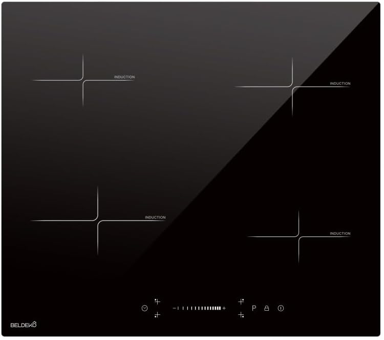 Table de cuisson, 560 × 490 × 55 mm, 8100 W, induction, encastrable, 4 feux, BELDEKO