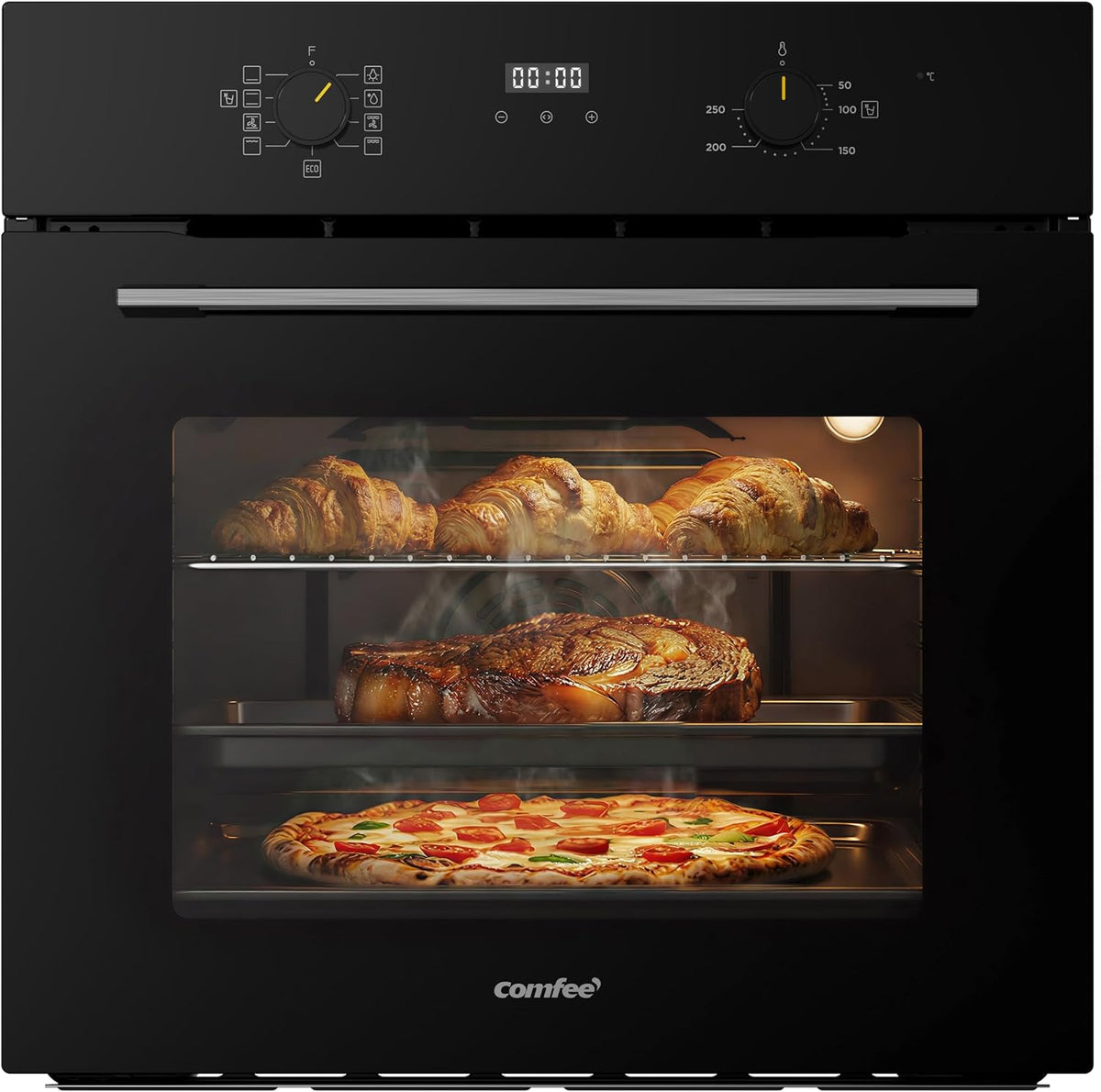 Four, 60 cm, 60 L, 3 kW, avec éclairage LED, noir, encastrable, électrique, Comfee