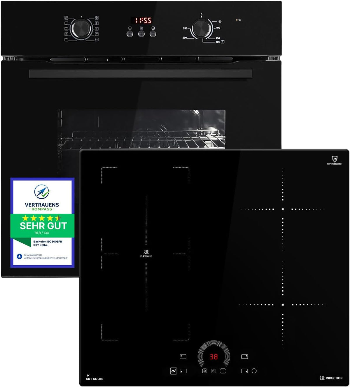 Ensemble four et plaque de cuisson BO8005FB, 60 cm, encastrable, induction, grill, KKT KOLBE