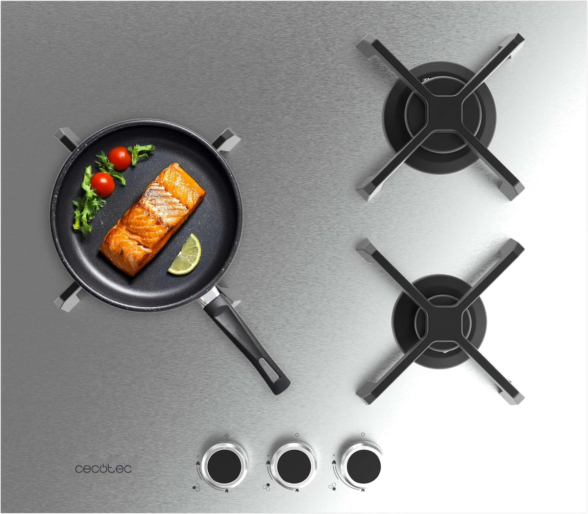 Cecotec 3400S table de cuisson, 6,2 kW, acier inoxydable, à gaz, 3 feux