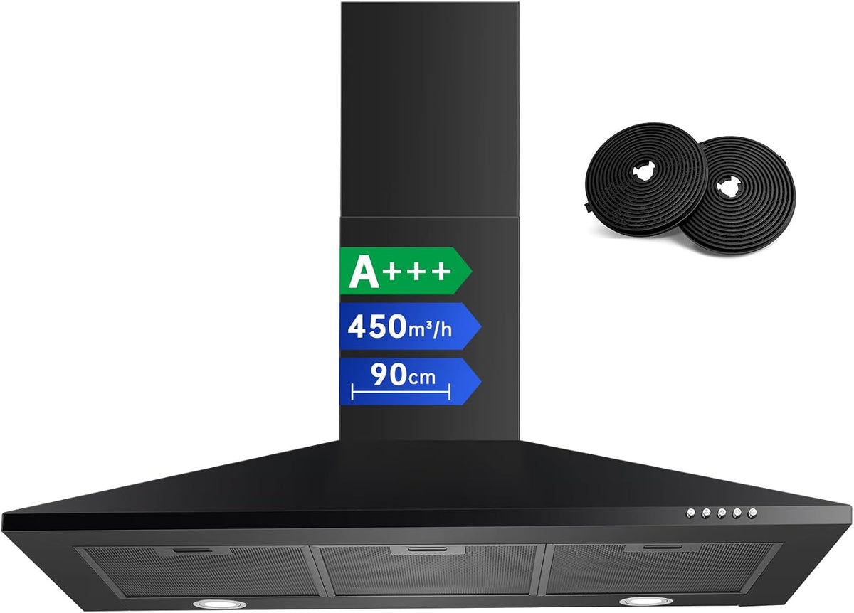 Hotte aspirante, 90 cm, 450 m³/h, avec éclairage LED, 3 vitesses, pour la cuisine, TopStrong