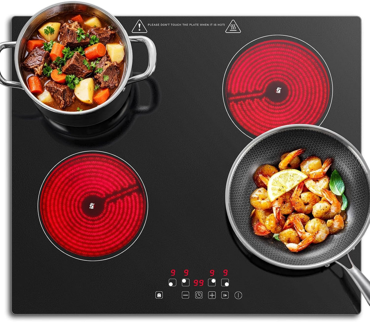 Table de cuisson, 60 cm, 6000 W, vitrocéramique, encastrable, 4 feux, 9 niveaux, KICHPOWER