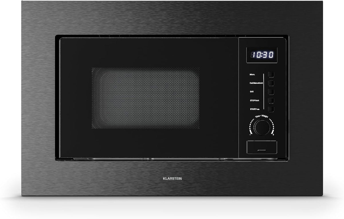 Klarstein four à micro-ondes, 25,5 cm, 20 L, 800 W, acier inoxydable, noir, encastrable, grill, 8 programmes