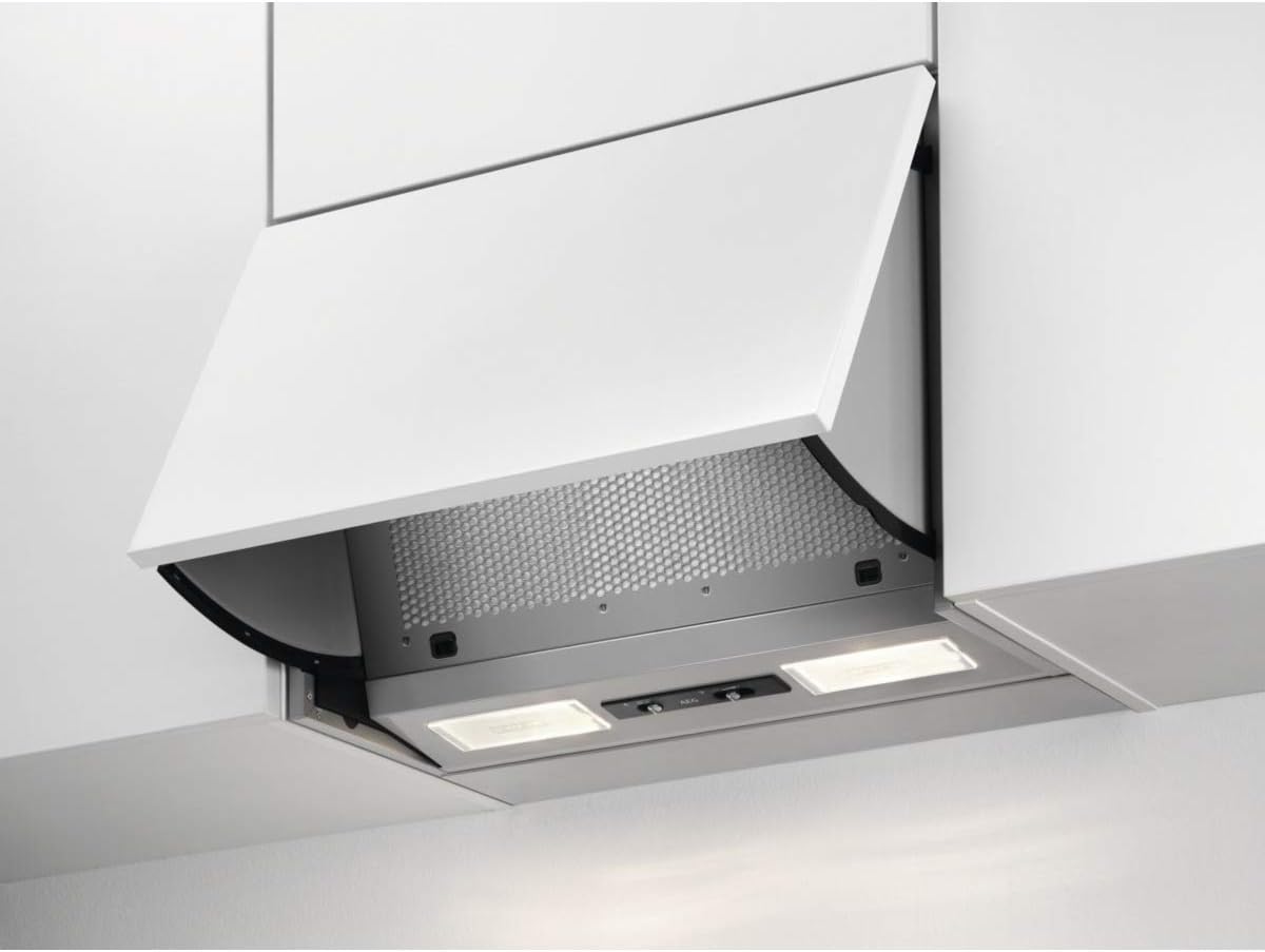 AEG DEB1621S hotte aspirante, 59,8 cm, 66,1 kWh, avec éclairage LED, pliable, gris, 3 niveaux