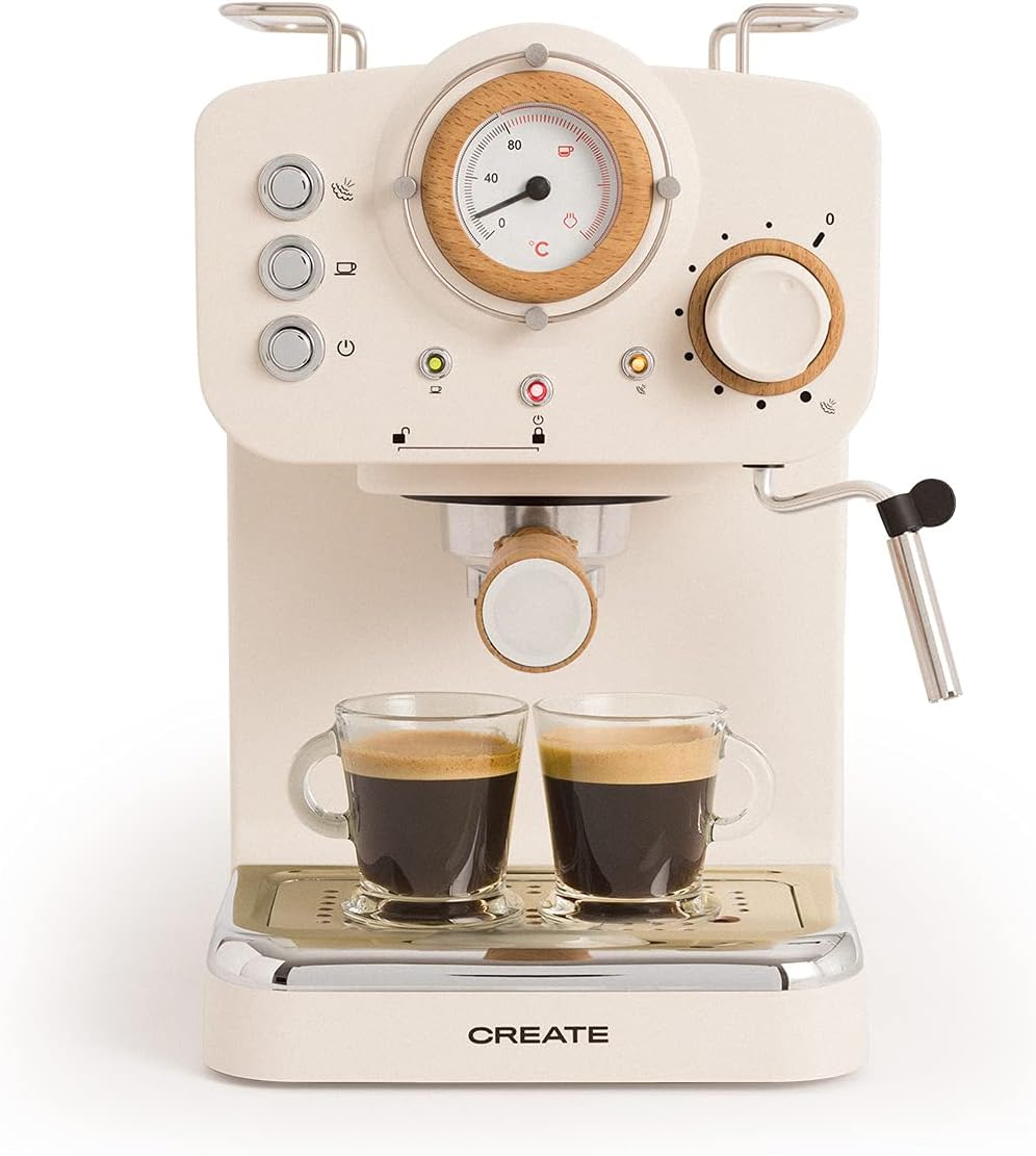 Machine à café, 55 mm, 20 bar, 1,25 L, 1100 W, bois, blanc, CREATE