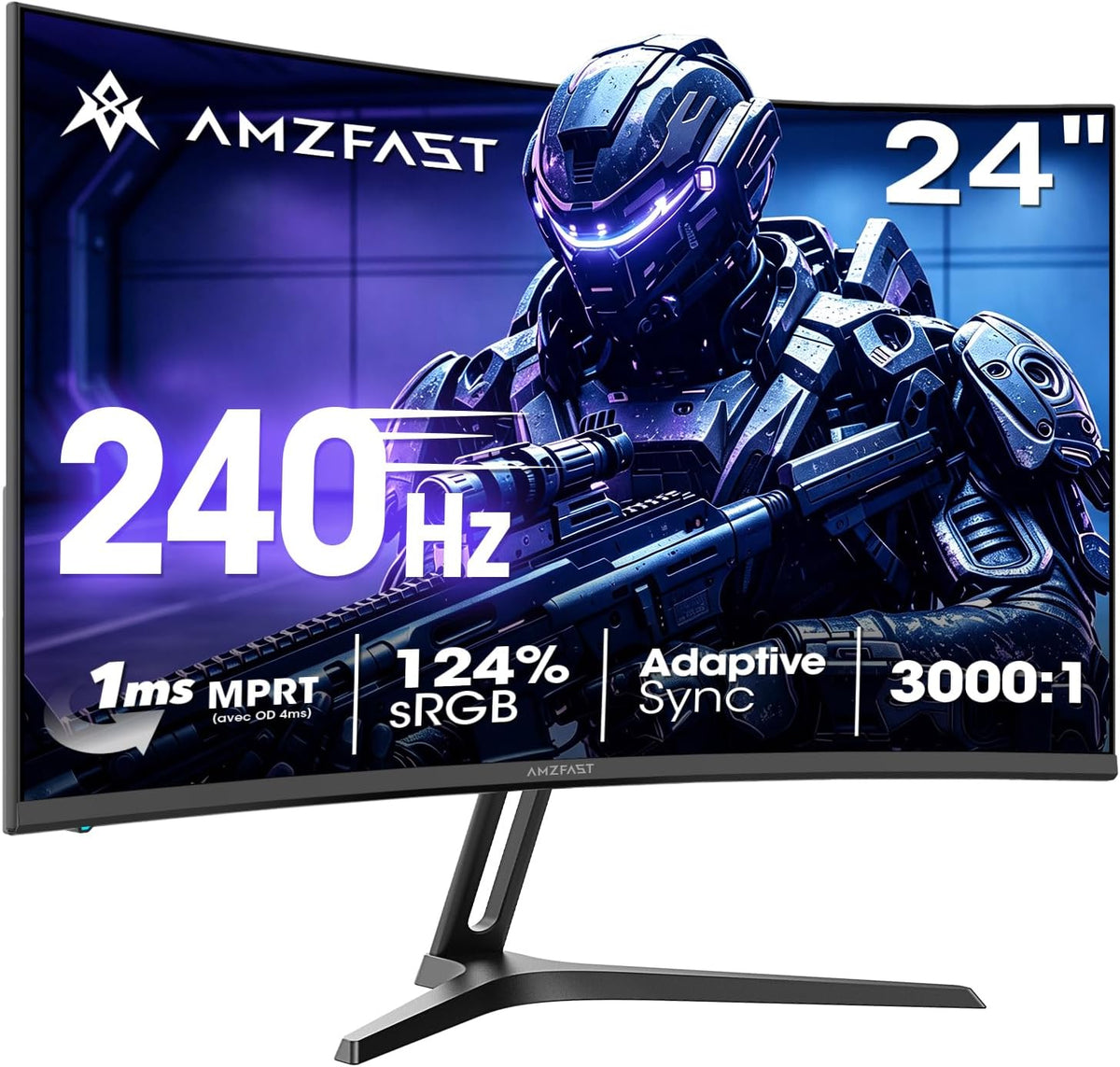 Moniteur, 24 pouces, 240 Hz, bleu, Amzfast