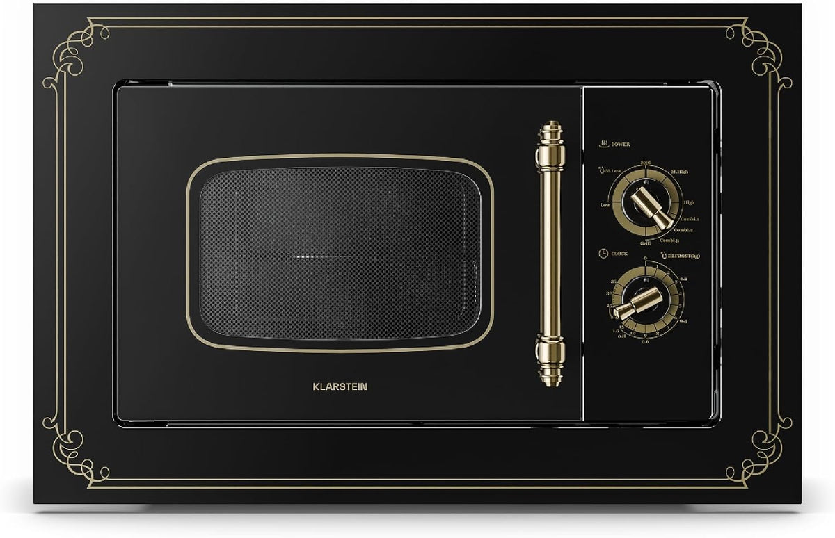 Klarstein micro-ondes/1000 four à micro-ondes, 24,5 cm, 20 L, 800 W, acier inoxydable, noir, encastrable