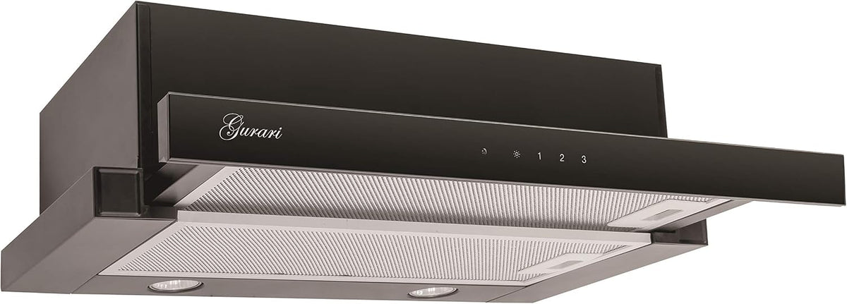 Hotte aspirante GCH 117, 60 cm, 1000 m³/h, avec éclairage LED, verre, noir, encastrable, Gurari