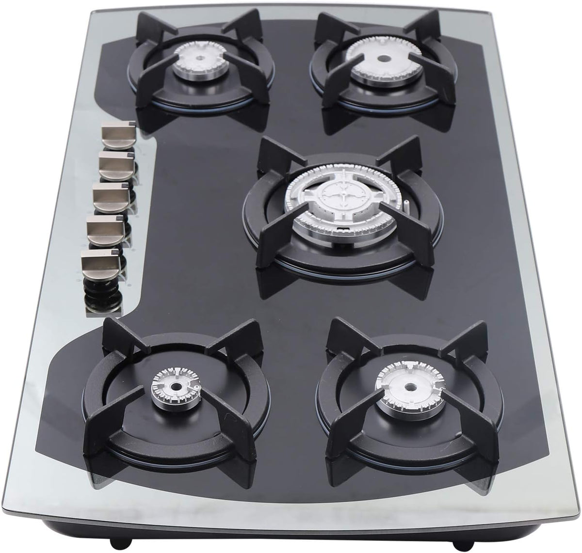 Table de cuisson, 20 pouces, aluminium, verre, noir, à gaz, vitrocéramique, gaz naturel, propane, 5 feux, Kaibrite