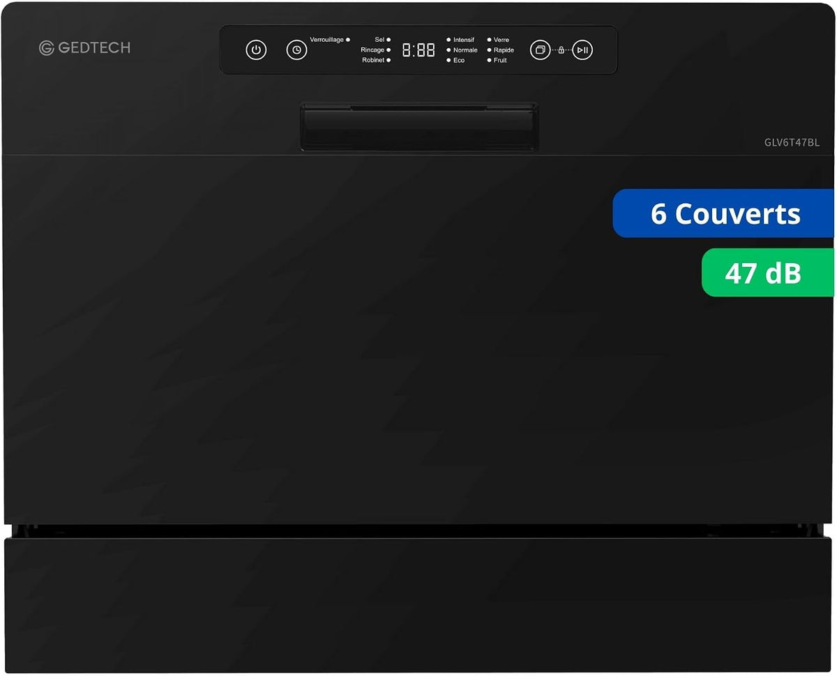Lave-vaisselle GLV6T47BL, 47 dB, noir, 6 couverts, GEDTECH
