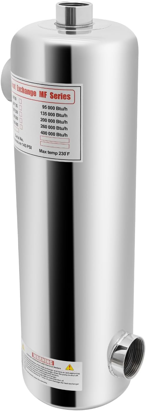 Échangeur de chaleur pour piscine, 60 kW, acier inoxydable, MINUS ONE