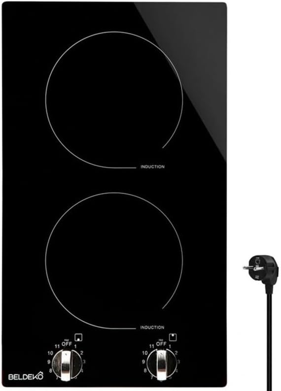 Table de cuisson, 295 × 510 × 60 mm, 3600 W, induction, encastrable, 2 feux, BELDEKO