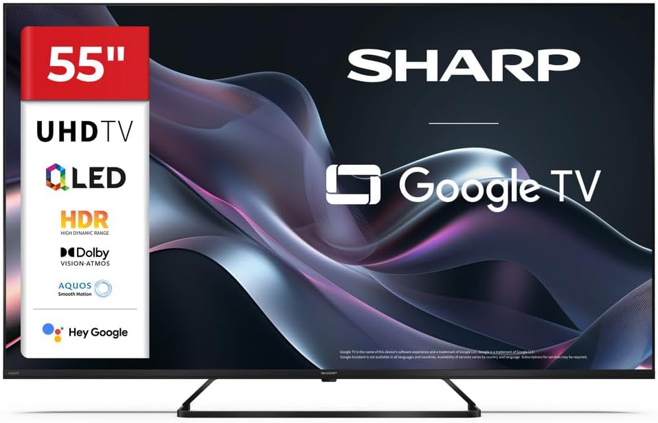 Sharp 55HP6265E téléviseur, 55 pouces, QLED, 4K Ultra HD, Google TV, Dolby Vision, Dolby Atmos