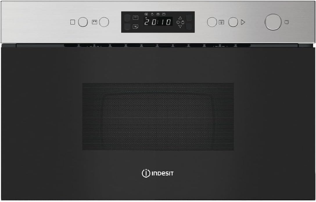 Indesit IMK12X four à micro-ondes, 25 cm, 22 L, 750 W, acier inoxydable, noir