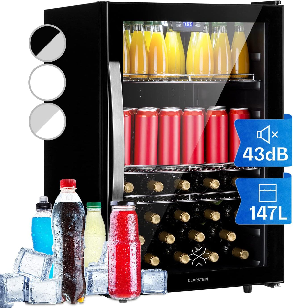 KLARSTEIN réfrigérateur, 147 L, avec éclairage LED, métal, noir