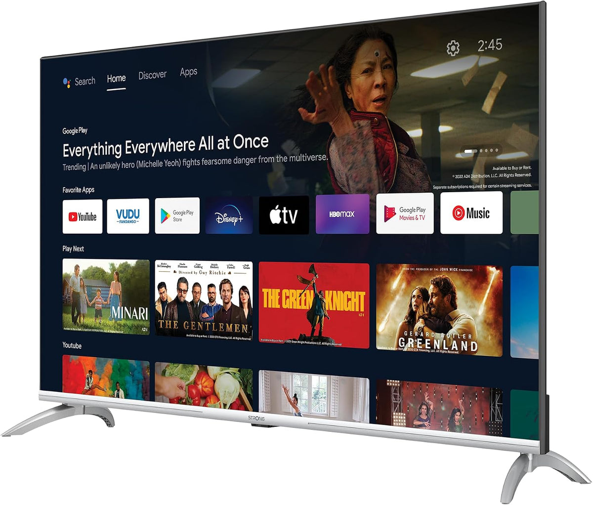 Téléviseur SRT43UD6593, 108 cm, 43 pouces, avec Wi-Fi, commande intelligente, noir, 4K, Android TV, Bluetooth, STRONG